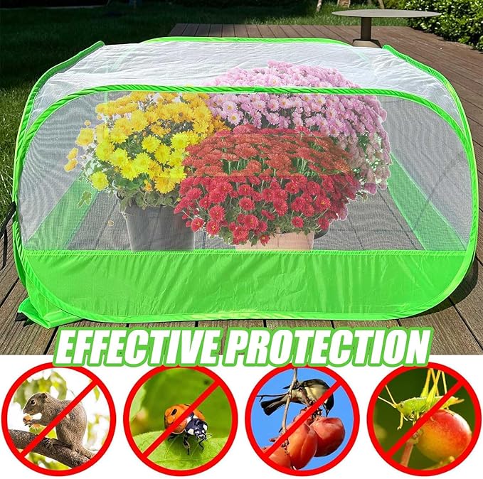Pop Up Garden Mesh Plant Cover 2Pcs Outdoor Plant Protector Mesh Plant Enclosure Raised Bed Garden Bird and Pest Protection Guard for Fruits Vegetables Seedlings and Herbs
