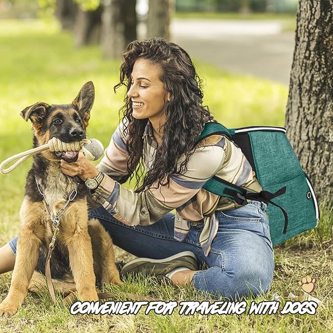 BAGLHER丨Dog Travel Bag Backpack, Airline Approved Pet Supplies Backpack, Dog Travel Bag with 2 Silicone Collapsible Bowls and 2 Food Baskets Green