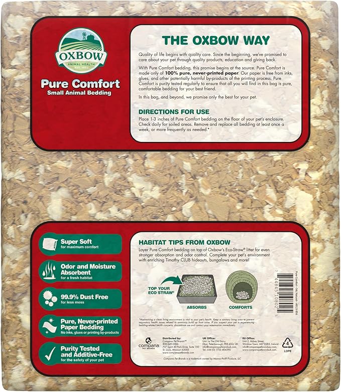 Oxbow Pure Comfort Bedding, Rabbit, Hamster, & Guinea Pig Bedding, Bunny Supplies for Litter Box, Pet Safe, Low Dust, Oxbow Blend, 72 Liter Bag