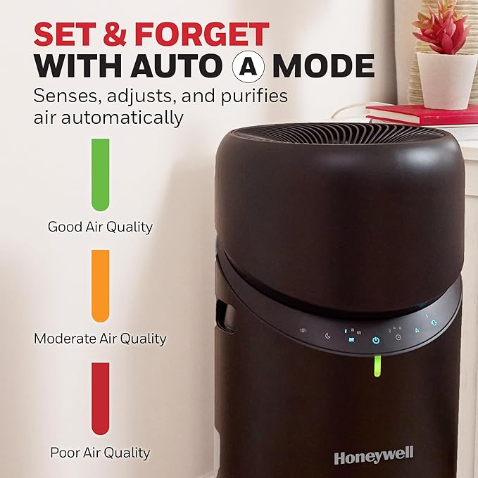 Honeywell Allergen Plus™ 3-in-1 HEPA Air Purifier, Fan & Air Circulator, 1928 Ft² Rooms in 1 hour, Air Quality Sensor, Sleep Mode, Reduces Allergens, Pet Dander, and Odors, Black, HPA6000B