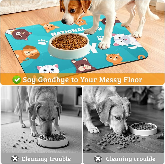 Pet Dog Cat Food Mat,Animal Paws Absorbent Waterproof Placemat for Food and Water Non Slip Rubber Backing Durable Feeding Pad for Clean Floors 12" x 20"