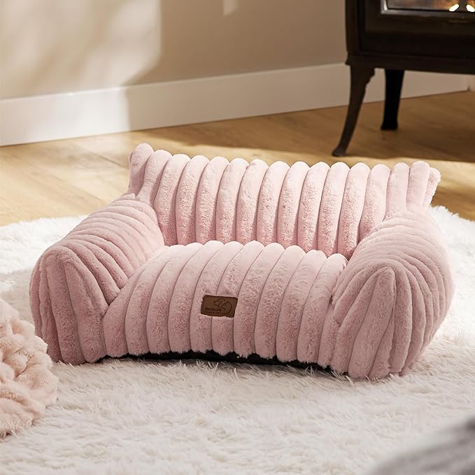 Bedsure ComfyFleece™ Cute Cat Couch for Pets - As Seen on TV on Good Day New York, Fuzzy Cats beds for Indoor Cats with Removable Washable Cover, Supportive Pet Sofa, 24inch, Blush Pink
