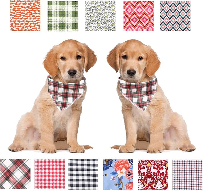 ARING PET Christmas Dog Bandanas, Red Green White Plaid Kerchief Triangle Bibs Scarf for Puppy Small Medium Large Boy Girl Dogs Cats-S