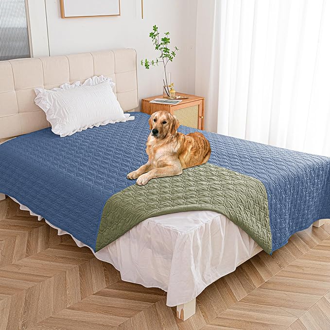 Waterproof Couch Cover for Dogs Washable, Reversible Dog Bed Blanket Pet Sofa Furniture Protector(68x82 Inch, Blue+Green)