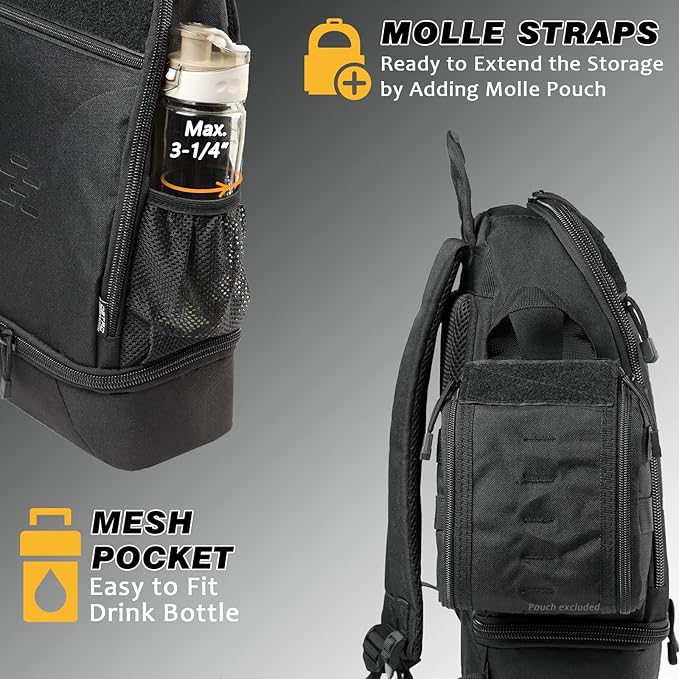 DBTAC Tactical Pet Backpack for Small Dogs & Cats - Compact Travel Bag with Insulated Pocket & 1x Detachable Food Container Included | Outdoor Hiking, Road Trip, Airplane Approved (Black)