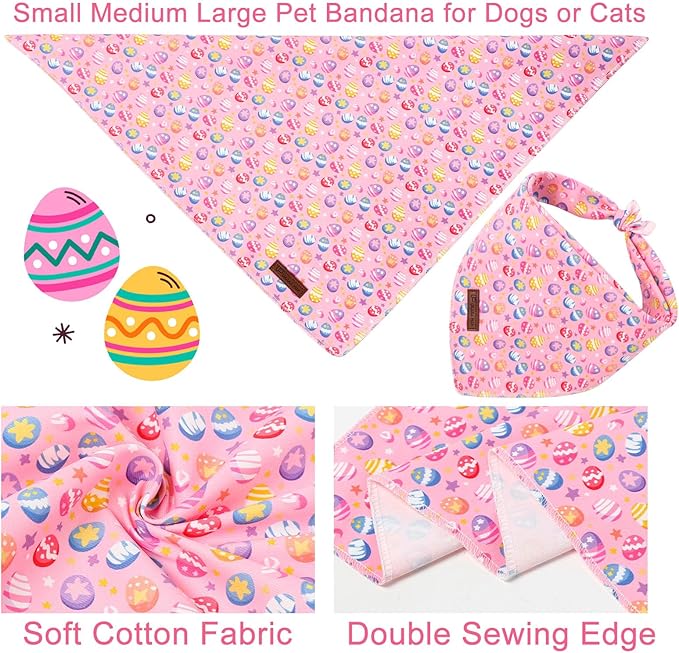Easter Day Dog Bandana, UP URARA PUP Easter Eggs Triangle Bid Scarf for Medium Large Dogs, Cotton Kerchief for Girl Boy Puppies, Cute Spring Bunny Bandana,L