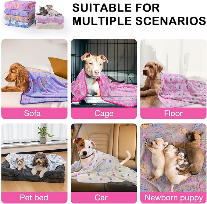 Dono 1 Pack 6 Dog Blankets, Soft Fluffy Fleece Pet Blanket Warm Sleep Mat Paw Print Design Puppy Kitten Throw Blankets Doggy Blanket for Dogs