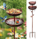 Metal Bird Bath for Outside, 2-in-1 Birdfeeder and Bath, 42 Inch Tall Stand with Hummingbird, Large 12Inch & Small 7.9Inch Bird Bath Bowl, 3 Bird Decor for Garden, Antique Bronze
