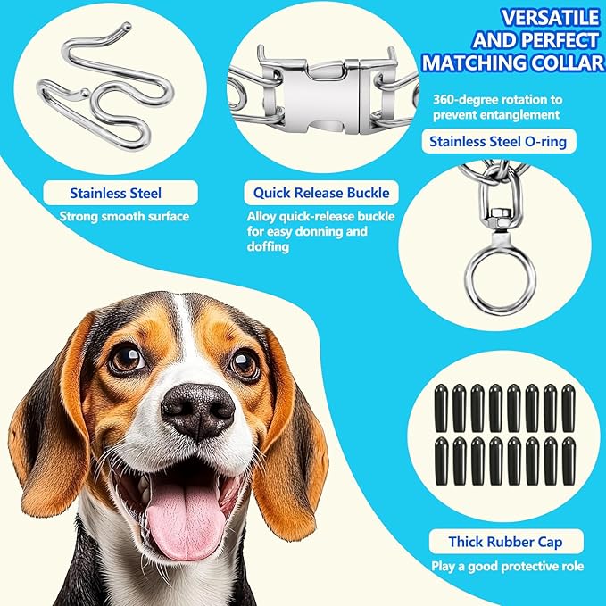 Stainless Steel Dog Collar, Tangle-Free 360° Swivel Collar with Quick-Release Buckle, Adjustable for Small, Medium and Large Dogs (M-3.0mm)