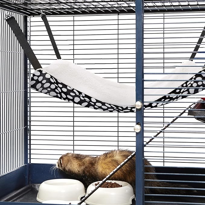 Jetec 2 Pack Cat Hammock for Cage, Catio Accessories Reversible Soft Cats Bed with Adjustable Straps and Hooks Double-Sided Linen and Fleece Hanging Hammock for Cats, Kitten(Leopard and Dot,L)