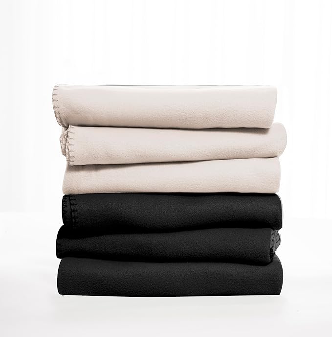 Fleece Throw Blankets Bulk Fleece Blankets Solid Wholesale Lightweight Warm Soft for Pet Bed Sofa Couch Office Wedding Gifts Travel Seasons Beige and Black 50x60 Inches Pack of 6