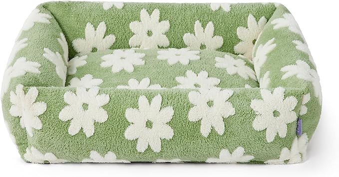 LE SURE Cute Dog Bed for Medium Dogs - Washable Pet Beds,Cozy Rectangle Orthopedic Sofa with Jacquard Shaggy Plush & Anti Slip Bottom,30x24x8inches