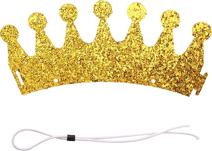 Gold Dog Birthday Crown, 3.54 Inch Height Glitter Pet Crown, Mini Party Hat for Cat Stuffed Animals, Small Puppy Kitten 1st Birthday Celebration, Adjustable Elastic Strap, Photoshoot Props, 1 PC