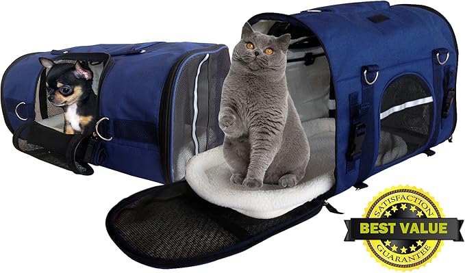 6-in-1 Sturdy Pet Carrier Backpack, Front Pack, Shoulder Bag, Pet Hand Bag, Car Seat Crate, Soft-Sided pet Carrier, Small Dog & Cat Travel Carrier, Size Large for Pets 18-21” Long, by Natuvalle.