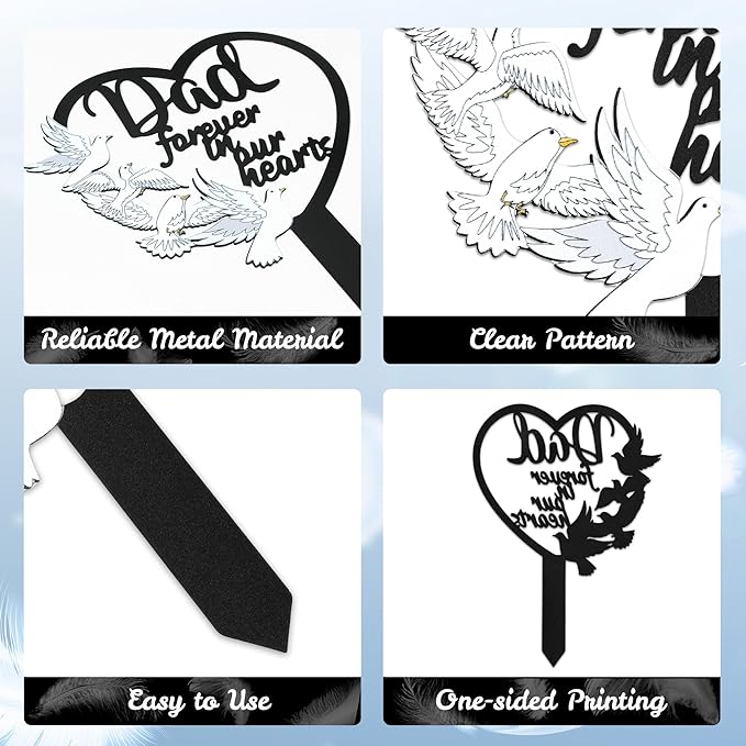 BUoonyer Stake Graves Cemetery Decorations - Dad Metal Memorial Grave Markers, Father Heart Graveyard Sympathy Plaque, Dove Remembrance Graveside Burial Decor Sign for Outside Yard Garden