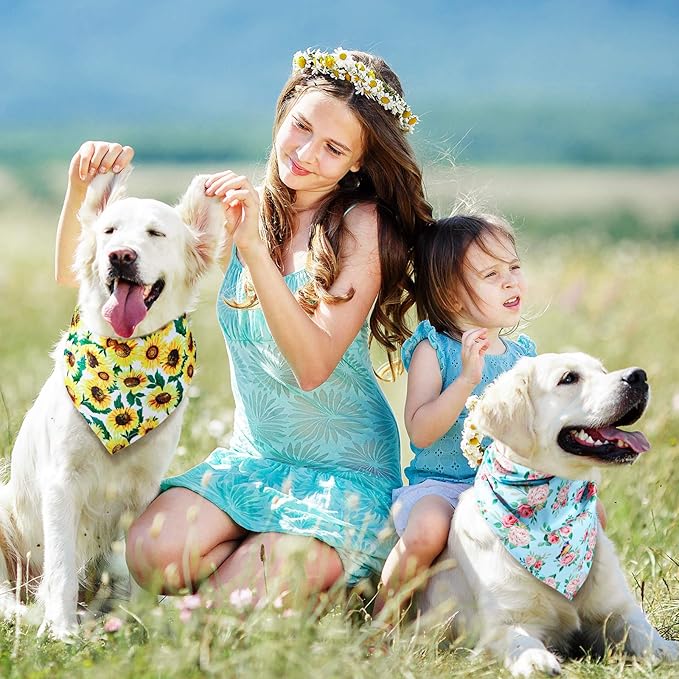 Weewooday 8 Pcs Floral Dog Bandana Spring Flower Pet Triangle Bib Scarf Daisy Rose Pet Bandana Suitable for Most Dog and Cat(Cute Pattern)