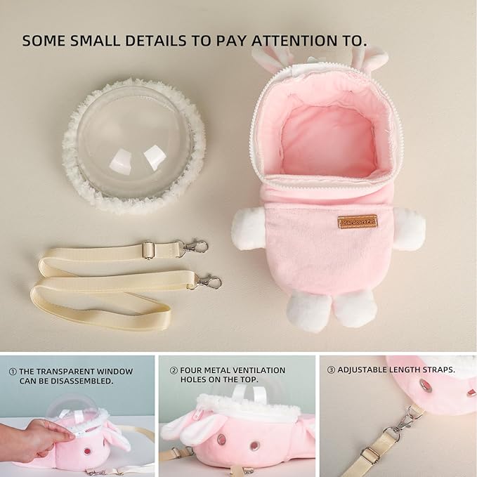 Sugar Glider Bonding Pouch Bonding Pouch Carry for Rat Syrian Hamster Hedgehog Small Pocket Pets, Gerbil Travel Bag Cute Bunny-Shaped Outing Bag with Large Transparent Window（Pink）