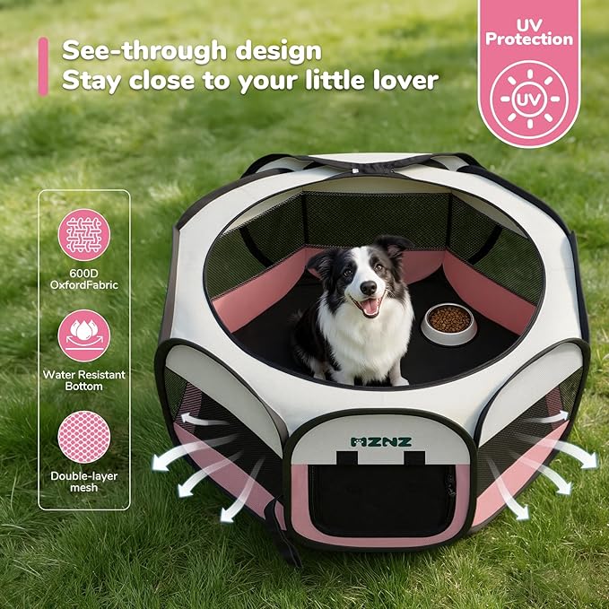 Dog Playpen, Portable Puppy Pet Crate Indoors for Small/Medium/Large Dogs Cats Rabbits, Foldable Dog Cage Enclosure for Outdoor, Pop Up Dogs Tent Kennel with Carrying Case, Pink