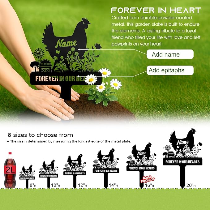 Personalized Metal Chicken Memorial Stake – Custom Farm Pet Grave Marker Tombstone, Outdoor Garden Decor, Chicken Remembrance Plaque, Graveside or Yard Sympathy Sign, Pet Loss Gifts