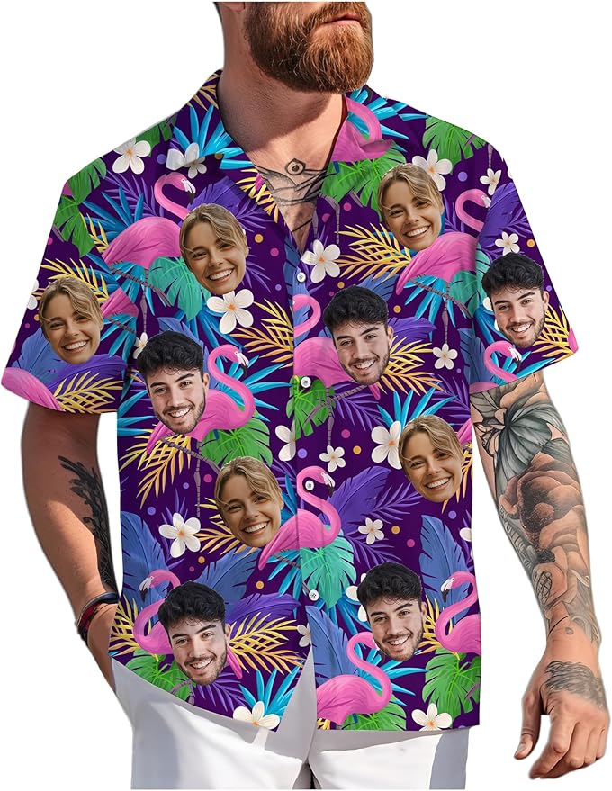 Custom Hawaiian Shirt with Face Photo Picture for Men Women Kids Youth Adult, Tropical Personalized Hawaiian Shirts Gift