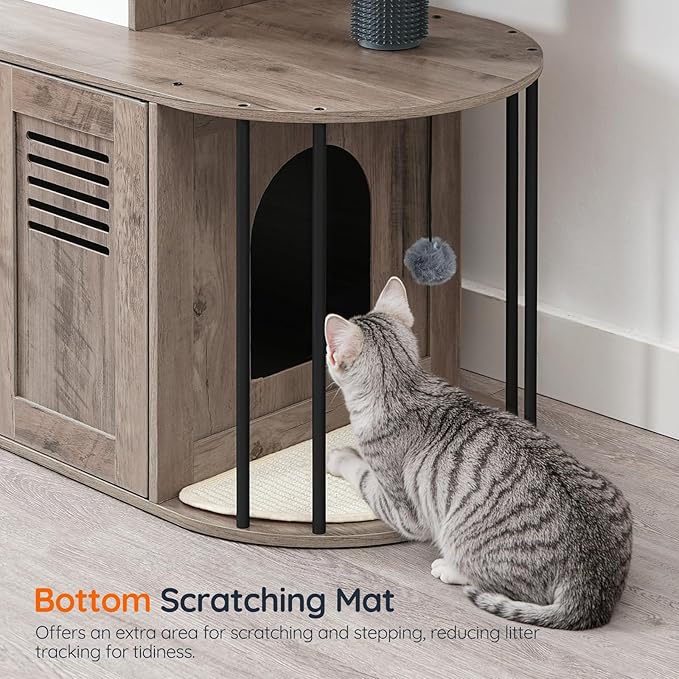HOOBRO Cat Tree with Litter Box Enclosure, Arched All-in-One 31.5" Cat Tower with Hidden Litter Box Furniture for Indoor Cats, Versatile Cat Condo with Sisal Posts, Hammock, Greige and Gray BG45MZ03