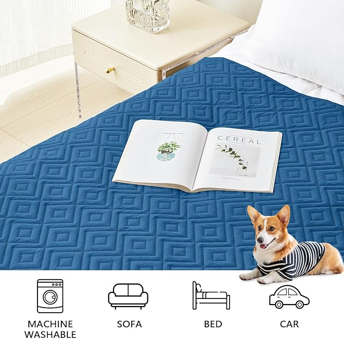hyha Waterproof Dog Blanket, Soft Dog Bed Cover Pet Blankets, Waterproof Sofa Couch Cover for Dogs Washable, Reversible Pet Couch Covers for Sofa Furniture (82x120 Inch, Navy Blue/Blue)