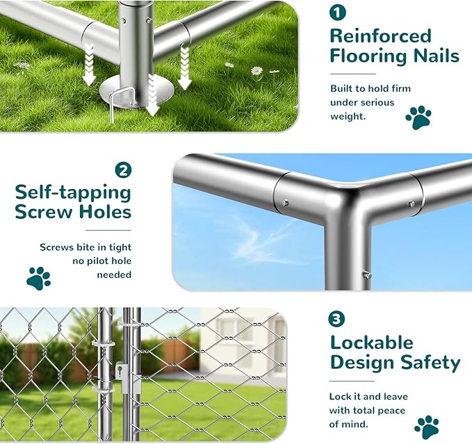 20'x10' Large Outdoor Dog Kennel Outside– Heavy-Duty Dog Enclosure with Wire Mesh Fence, Lock & Waterproof Cover for Large Dogs (240x120IN)