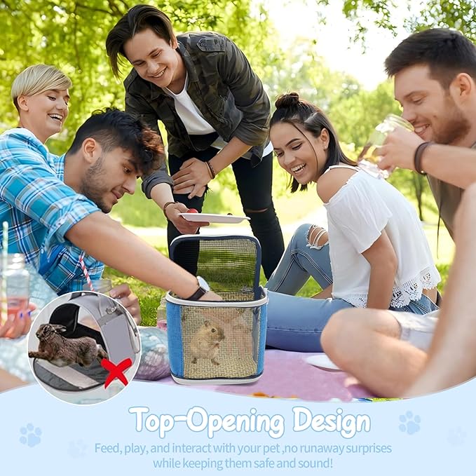 Small Animal Carrier Backpack with Water Bottle, Travel Portable Guinea Pig Hamster Bunny Carrier Sling Pouch, Clear Window Breathable Pet Carrier for Hedgehog Sugar Glider Chinchilla Rat (Gray-Blue)