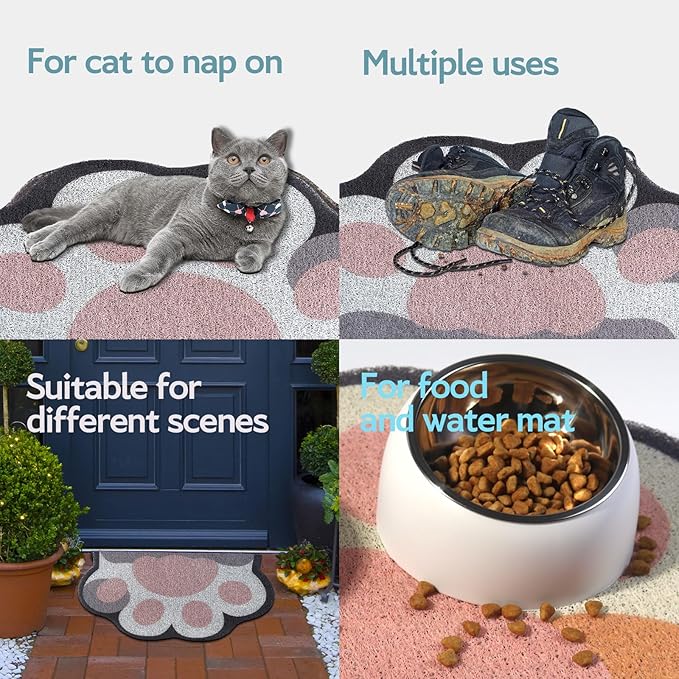 Cute Cat Litter Mat 24”x16”, Litter Box Mat, Litter Trapping Mat, Soft on Kitty Paws, Easy Clean, Anti Slip, Pet Accessories, Door Floor mats - White Pink60*40