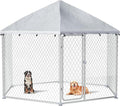 9.1x9.1 FT Outdoor Dog Kennel Heavy Duty Dog Enclosure with Waterproof Cover and Security Lock, Galvanized Wire Mesh Hexagonal Large Dog Kennel(109.4x109.4x95.3IN)
