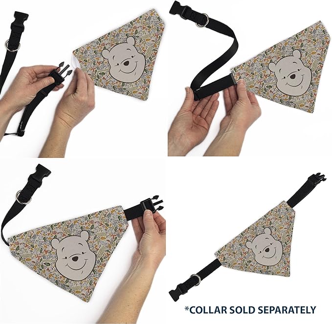 Disney Pet Bandana Winnie The Pooh Smiling Face Foliage Collage Multi Color Slip On Collar Bandana Only