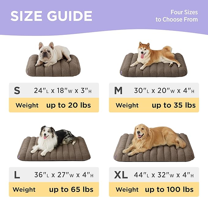 LE SURE Cute Orthopedic Dog Bed Medium Size Dog, Waterproof Chic Flat Pet Beds with Removable Washable Cover, Fuzzy Thick Egg Crate Foam Pet Mat for Indoor Use (30" x 20", Brown)