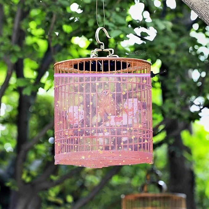 Bird Cage Cover, 45-90'' Adjustable, Universal Nylon Mesh Net, Bird Cage Skirt Guard, Purple