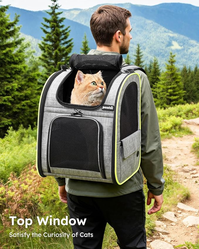 Pecute Cat Backpack Carrier Expandable , Foldable Pet Backpack for Cats & Small Dogs Up to 11lbs, with 4-Side Breathable Mesh, Multi-Entry & Lockable Zippers for Travel, Hiking, Camping - Hands Free,