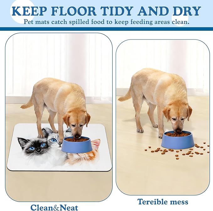 Cute Cats Pet Food Mat for Cats and Dogs–Christmas Stocking Absorbent Quick Dry Feeding Placemat, Non Slip Rubber Base, Waterproof Bowl Mat for Indoor Use, Pet Supplies 12"x20"