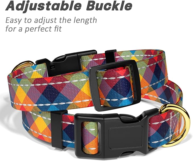 Reflective Dog Collar for Extra Small Dogs, Cute Boho Adjustable Heavy-Duty Nylon Puppy Collar for Boy and Girl Female, Soft Pet Accessories with Quick Release Buckle, Colorful Tartan