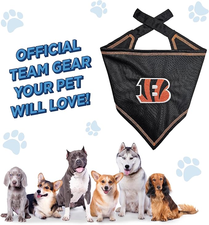 Pets First NFL Cincinnati Bengals TIE Bandana, Large/X-Large. Dog Bandana Scarf Bib for Pet Cat Dog. The Ultimate Game-Day, Party Bandana