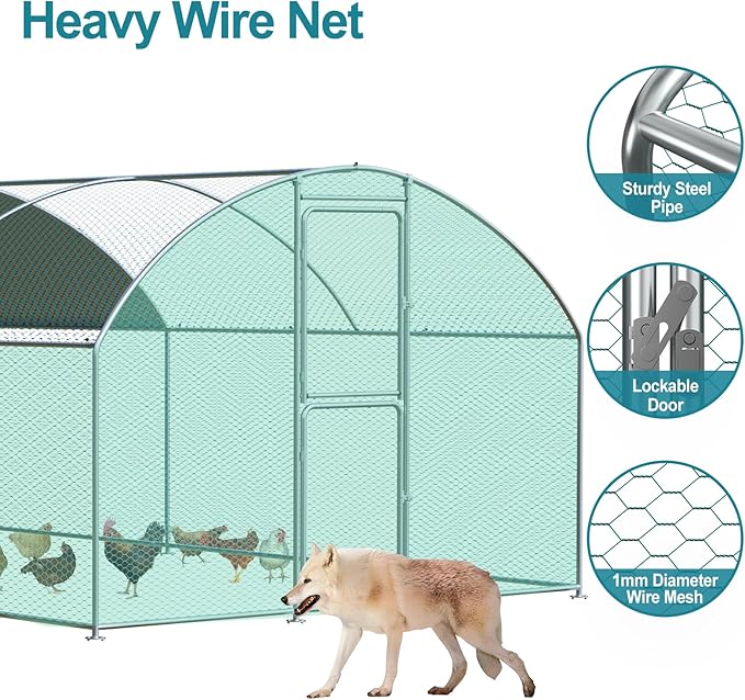 Large Chicken Coop, Chicken Coops for 20 Chickens, Chicken Runs for Yard with Water Poof & UV Resistance Cover, Dome Roof Chicken Coop Run with Double Lockable Doors for Outdoor Backyard