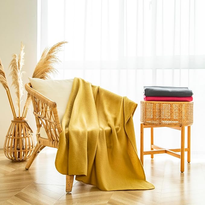 Fleece Throw Blankets Bulk Fleece Blankets Solid Wholesale Lightweight Warm Soft for Pet Bed Sofa Couch Office Wedding Gifts Travel Seasons Yellow 50x60 Inches Pack of 6