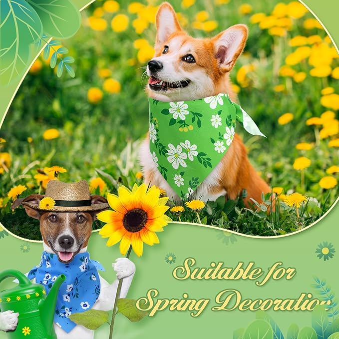 Weewooday 50 Pcs Spring Dog Bandanas Bulk for Dogs Soft Bibs Adjustable Triangle pet Bandana for Small Medium Large Costume(Floral Pattern, 25.6 x 17.7 x 17.7 Inch)