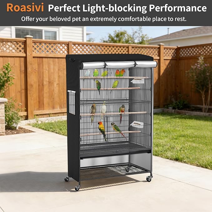 Roasivi Universal Large Birdcage Cover Black Out and Breathable Cages Cover for Parrots and Other Small Animals Durable Waterproofing Washable Material 36" L x 25" W x 48" H Black