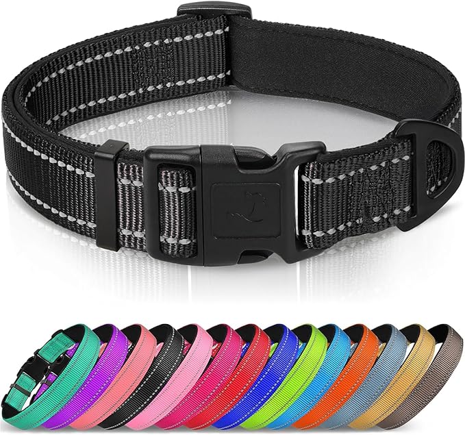 Joytale Reflective Dog Collar,Soft Neoprene Padded Breathable Nylon Pet Collar Adjustable for Puppy and Small Dogs,Black,XS