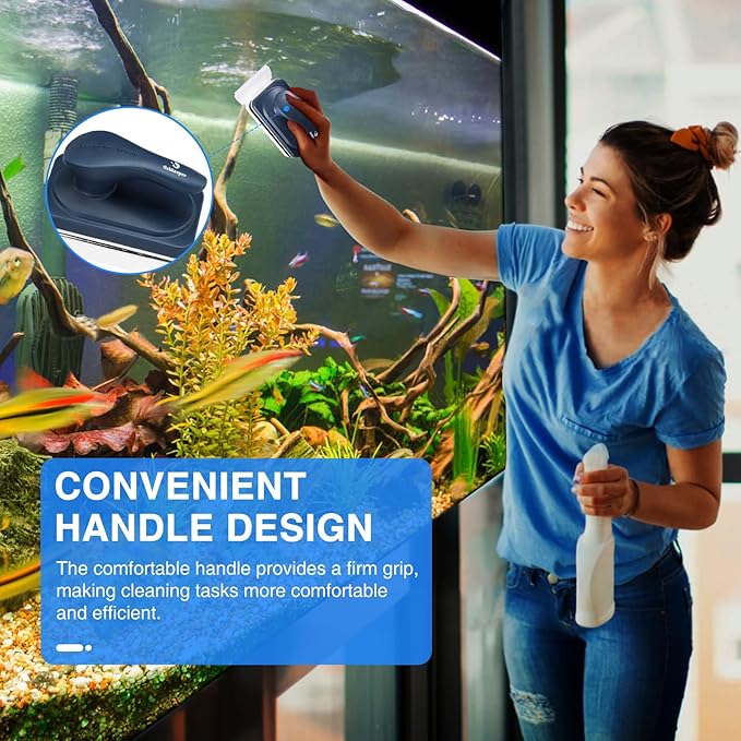 fishkeeper Aquarium Strong Magnetic Glass Cleaner Brush, Fish Tank Algae Magnet Cleaning Tool with 2 Detachable Scrapers, Mag Float Scrubber for 0.25-0.375Inch Glass and Acrylic Tanks