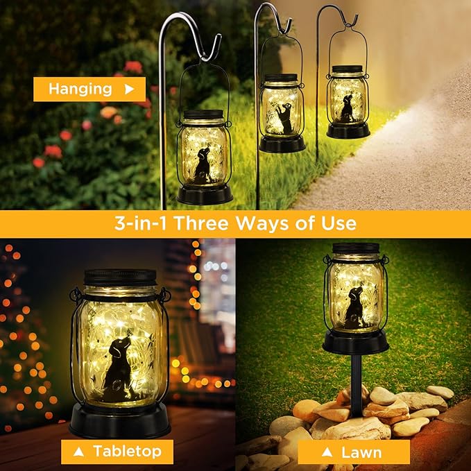 kyoryuger Dog Lover Gifts for Women/Mom/Grandma//Sister, Dog Butterfly Solar Lights Outdoor Hanging Dog Lanterns Fairy Lights, Puppy Decor for Yard Lawn Garden Patio