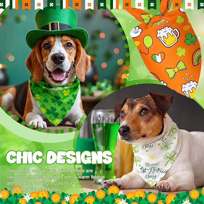 Abbylike 50 Pcs St Patrick's Day Dog Bandanas Bulk Green Shamrocks Bandanas for Dogs Triangle Kerchief Bibs Scarf for Pet Irish Costume Photo Props Pet Shops Groomer, 25 Styles (25.6 x 17.7 x 17.7)