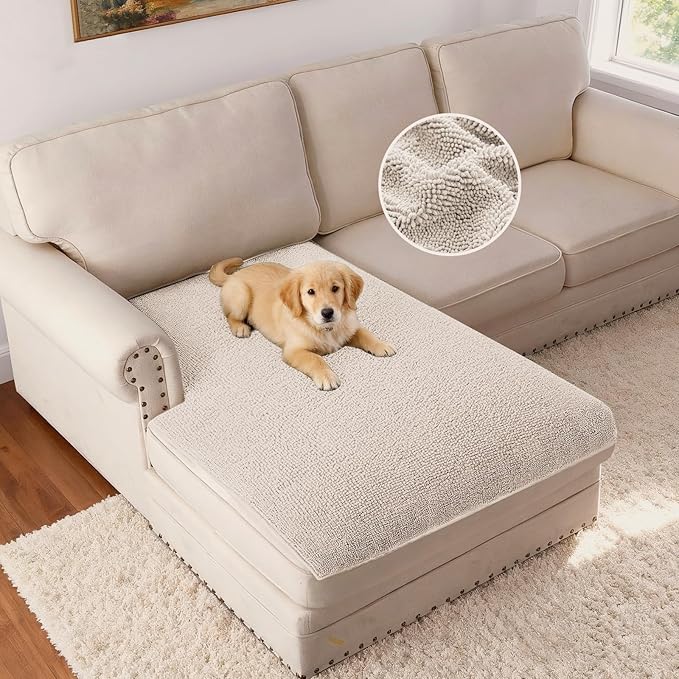 H.VERSAILTEX Non Slip Pet Couch Cover Chenille Dog Bed Protector Thick Soft Sofa Slipcover Pet Friendly Washable Couch Cushion Covers for Pets (40" x 50", Oatmeal)