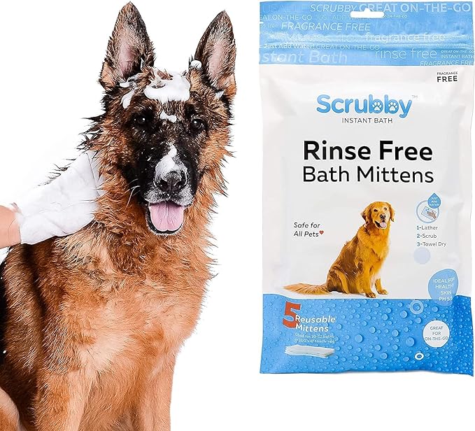 No Rinse Wipes | Rinse Free Shampoo Mittens | Dogs & Cats | Bath Wipes | Bathing & Washing Pets, Hypoallergenic | No Rinse Wash Mitt | Grooming, Lather Wipe Dry - Pack of 20