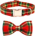 Dog Collar - Christmas Red Plaid Dog Collars Bowtie Gift Puppy Cute Soft Collar with Bow Adjustable Metal Buckle Pet Collar for Small Dogs