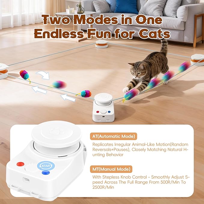 Interactive Cat Toy for Indoor Cats – Automatic Moving & Enrichment Toy for Indoor Cats/Kitten, Auto/Manual Control Cat Treadmill for Exercise & Mental Stimulation, Stimulating Chase Toys (H1K3)