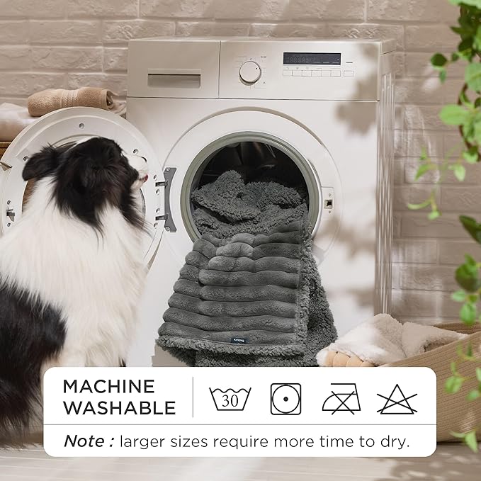 Bedsure ComfyFleece™ Waterproof Dog Blankets for Large Dogs - Soft Pet Cat Blanket Corduroy Fleece for Couch Bed Protector Washable, Cozy Calming Reversible Furniture Protection,50"x60", Warm Grey